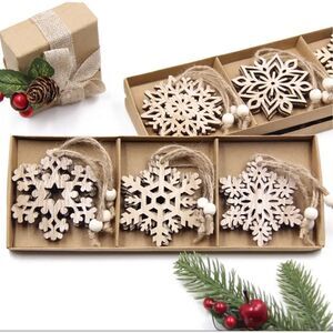 Wooden Snowflake Ornaments Lasercut Christmas Holiday Decoration Gift Present